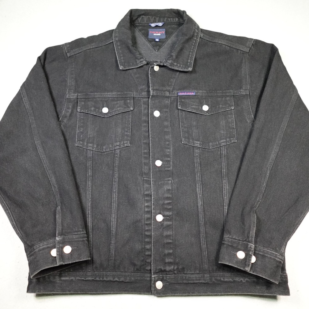 Vintage Tommy Hilfiger Tommy Jeans Jacket Mens 2XL Black Denim Jean 90s trucker
